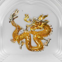 Vintage 2000s Gold & Silver Enamel Dragon Brooch, 1.75x1.75”