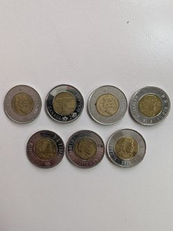 7 Queen Elizabeth Canadian 2 dollar coins
