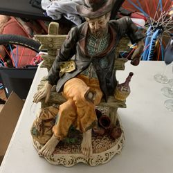 Capodimonte  Porcelain  Old Man Sitting On Bench 