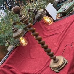 Vintage Wood And Brass Lamp
