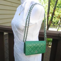 Authentic Chanel Green Perforated Leather CC Logo Long Full Flap Bag Wallet  for Sale in San Jose, CA - OfferUp