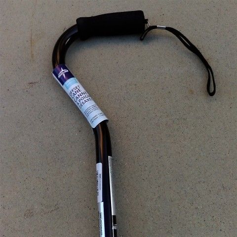 NEW Black Aluminum Walking Cane Comfortable Offset Foam Handle & Wrist Strap, 300 lb Capacity, Push-Button Adjustable Height (29”-38”) & Locking Ring