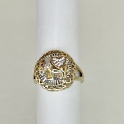 14k Gold Elephant & Heart Ring For Women 