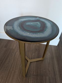 Blue Glass-top Round Side Table