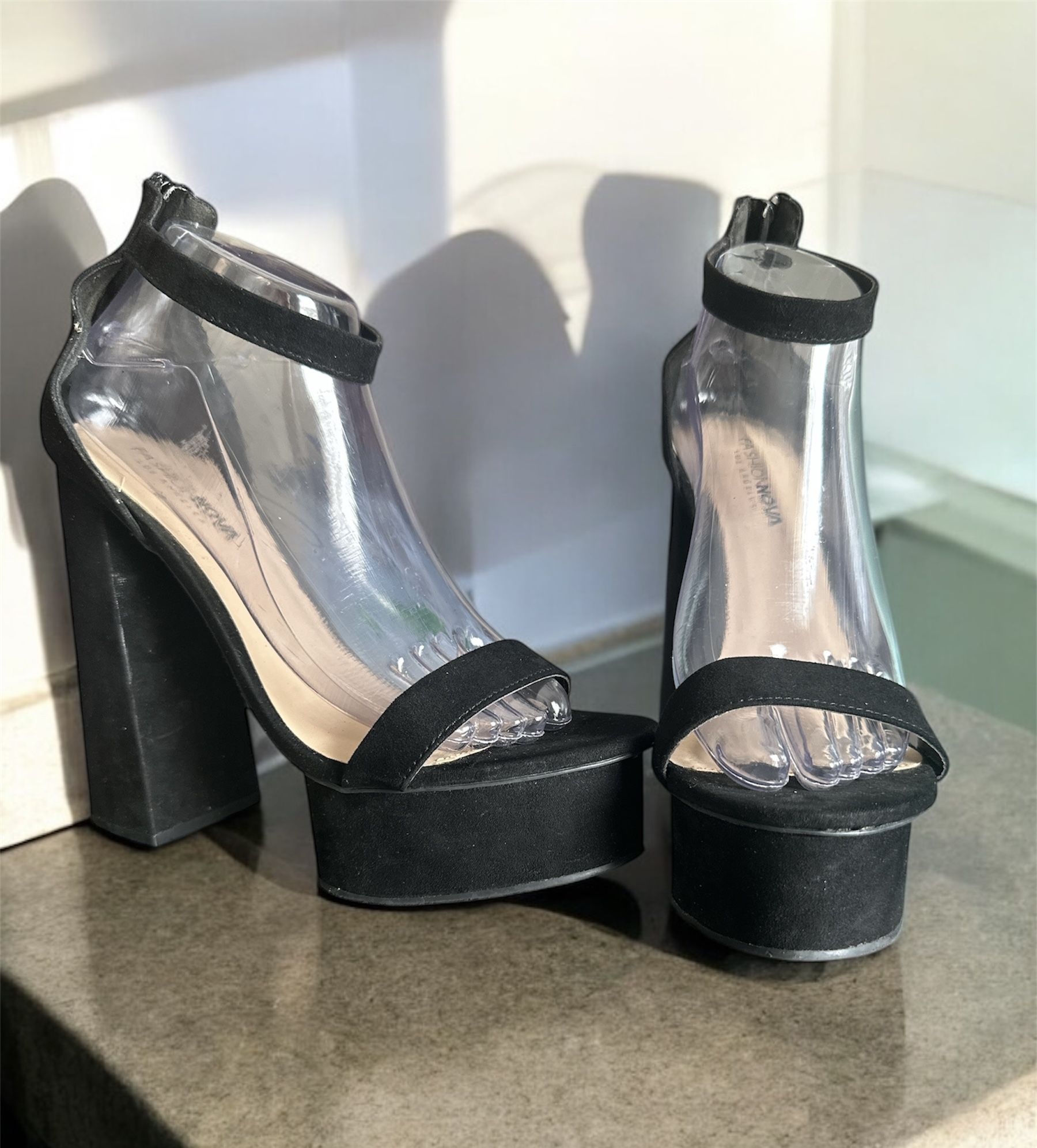 Fashion Nova Hilana Platform Heels Black Suede Sz 10