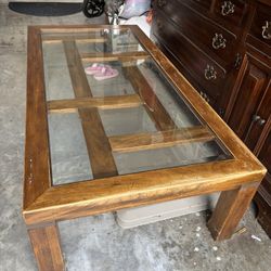 Large Solid Wood / Glass Top Coffee Table