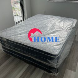 King Size Pilowtop Brand New💙 With Box Spring Free