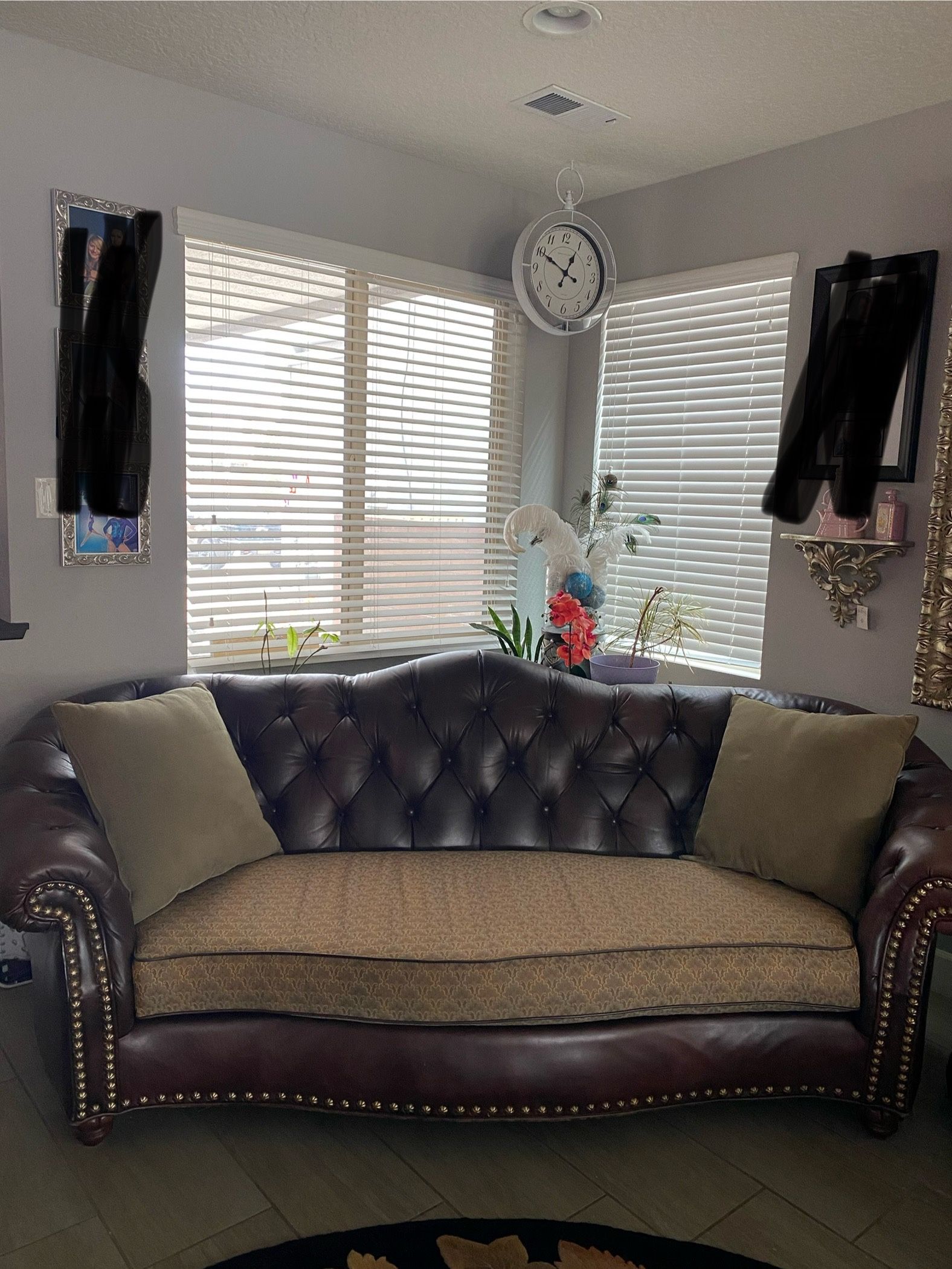 Large 9ft Leather And Material Sofa
