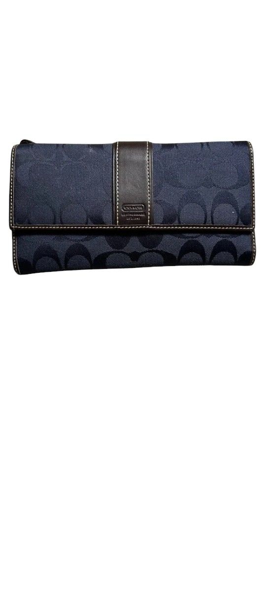 Coach Signature Hamilton Dark Navy Blue Trifold Wallet