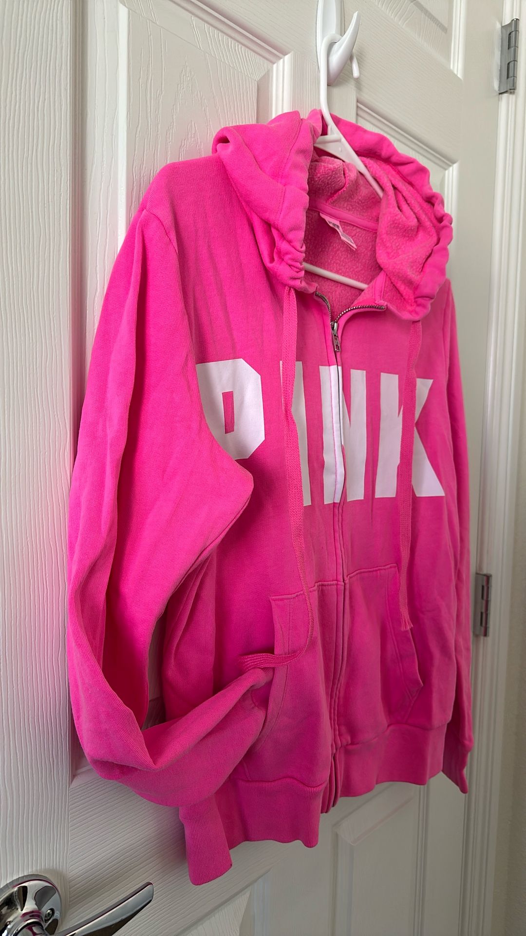 PINK Victoria Secret Hot Pink Hooded Zipper Sweatshirt Sweater Jacket Size Ladies M 🩷🌊