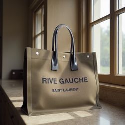 Saint Laurent Rive Gauche Canvas Tote Bag -  Khaki/Green - Like new, barely worn