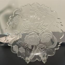 Laura Glass Japan Vintage 1990’s Rose Parade Frosted/Clear Platter Dish Plate