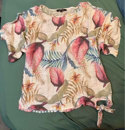 Tropical Print Linen Blend Top Medium