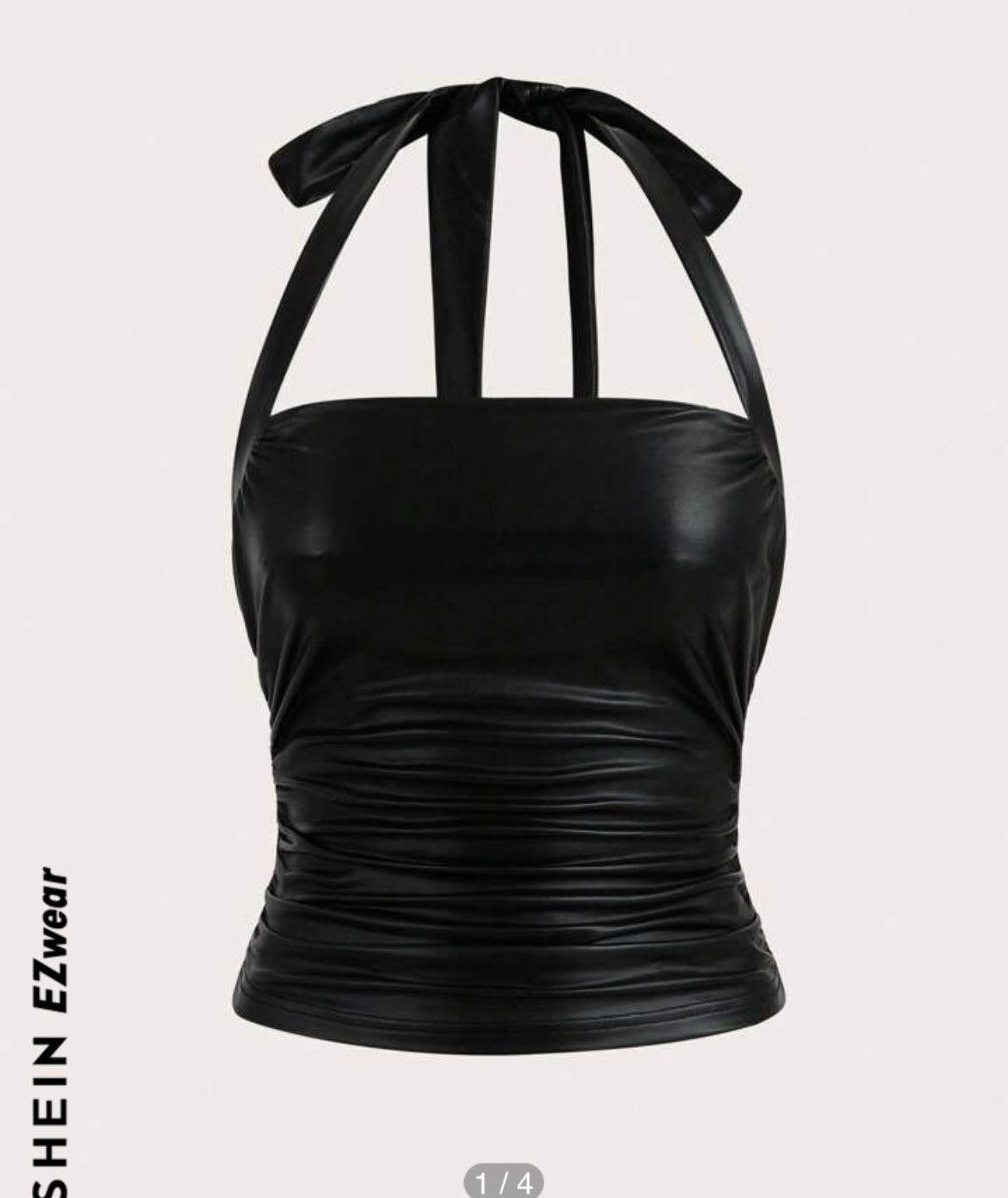 SHEIN Ruched Backless Halter Leather Top