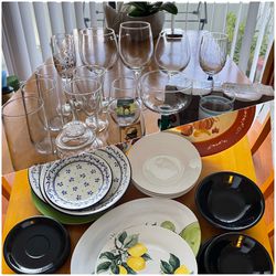 Glassware (Wine And Water Glasses) And Plates (Dinner Plates, Small Plates, Bowls)