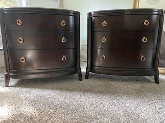 Pair of Dark Wood 3-Drawer Nightstands