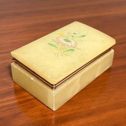 Vintage Genuine Alabaster Trinket Jewelry Box Made In Italy