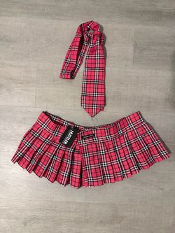Hustler Hollywood Plaid Mini Skirt and Tie Set