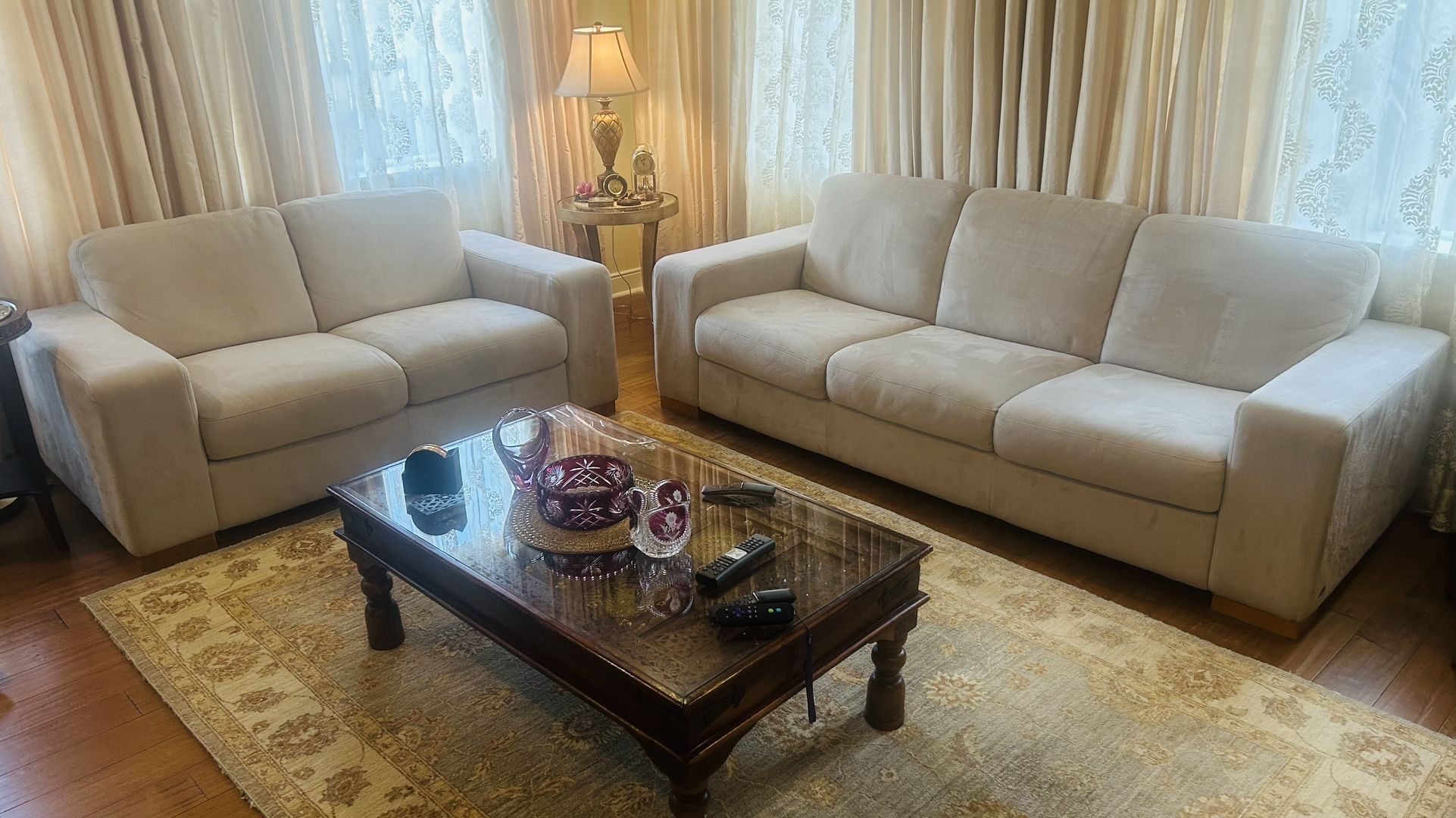 Light Gray 3 Seater Sofa And Love Seat - Gently Used 