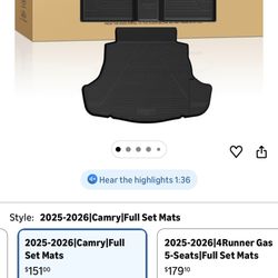 Floor Mats&Trunk Mat for Toyota Camry 2025-2026 Hybrid/LE/SE/XLE/XSE, All Weather 