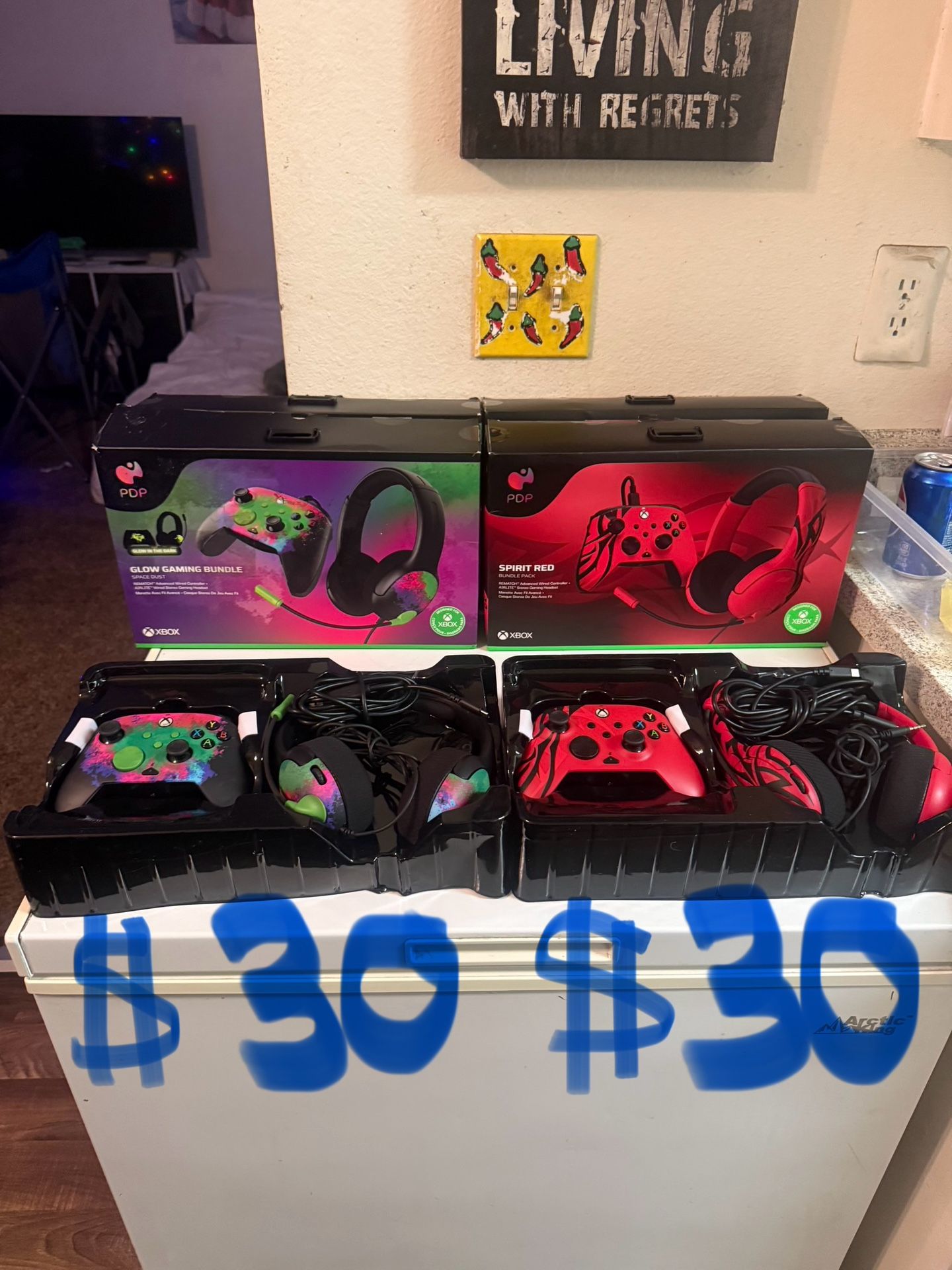 Xbox Controllers $30 EACH FIRM (controller,headset,cables)