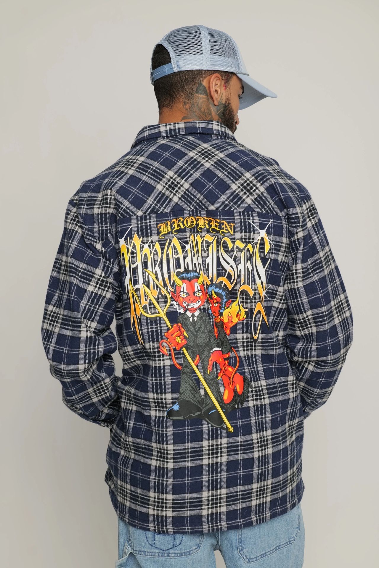 Broken Promises Twin Flame Plaid Flannel Shirt Jacket Men’s L