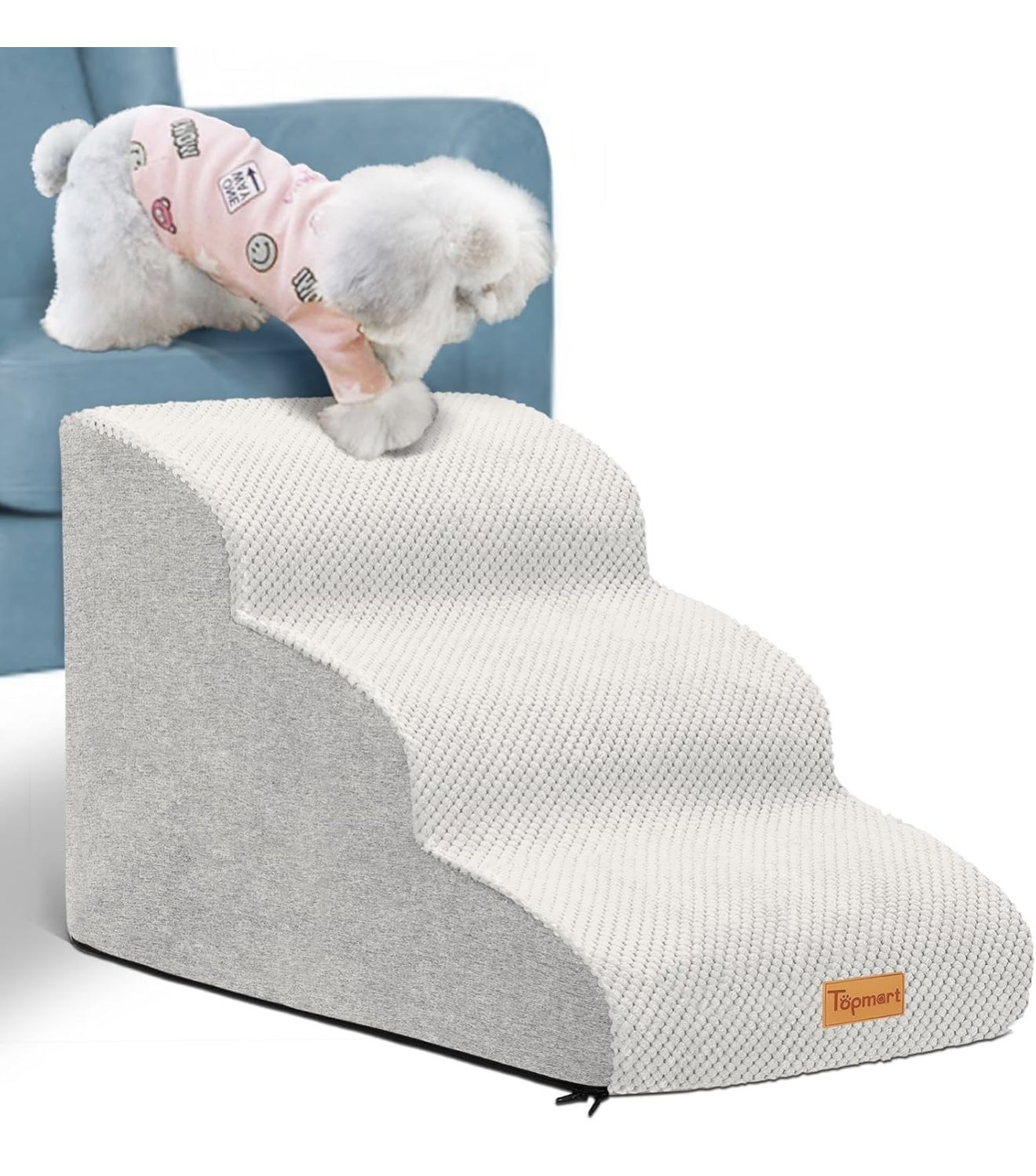 Topmart 3 Tiers Foam Dog Ramps/Steps,Non-Slip, Extra Wide Deep Dog Stairs