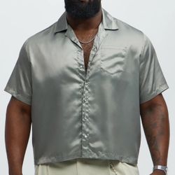 NovaMen Satin Cuban Collar Short sleeve Shirt size 3XL 