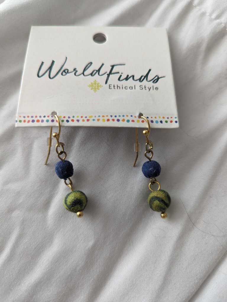 Blue, Green and gold earrings