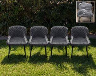 Brand New Set of 4 Quilted Velvet Dining Chairs - Gray - $80 OBO