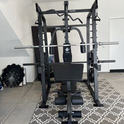 VESTA FITNESS SM2001 SMITH MACHINE/ POWER CAGE/ PULLEY SYSTEM/ WEIGHTS/ BARBELL/ ADJUSTABLE MULTI USE BENCH/ GYM EQUIPMENT 