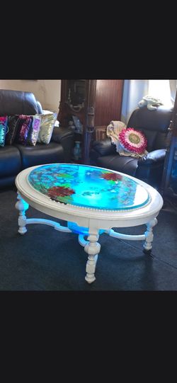 Hand-Painted LED Oval Coffee Table