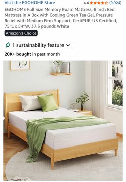 EGOHOME Full Size Memory Foam Mattress, 8 Inch Bed Mattress in A Box with Cooling Green Tea Gel