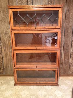 Vintage Oak 4-Stack Barrister Bookcase with Leaded Glass Door