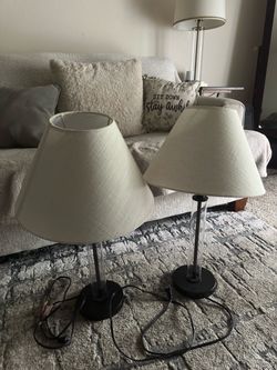 Pair of Table Lamps with Cream Shades