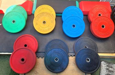 American Barbell Sport colored bumper plate set + Technique plates