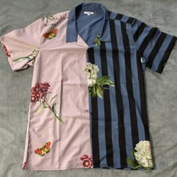 Large Fashion Nova Mens Button Down Shirt Oversized Floral Striped Metamorph
