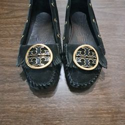 Tory Birch Black Suede Maccosins  7.5 Used But Tons Life Left$18   .Driving Shoes.
