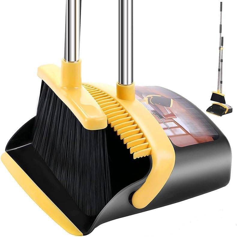 new Upgraded Broom and Dustpan Set, Upright Broom and Dustpan Combo with 51" Long Handle, Dustpan Teeth with self-Cleaning Function, Indoor and Outdoo