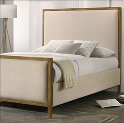 Brand New Natural Oak & Beige Upscale Queen Bed Frame (Available in Eastern King)