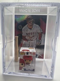 Mike Trout Custom Shadow Box Diorama - Los Angeles Angels - Topps Stars of MLB + Bitty Pop! + Mini Bat Display