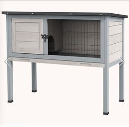 Elevated Wooden Rabbit Hutch~NEW~ w Asphalt Roof, Removable Tray, Gray~33"L