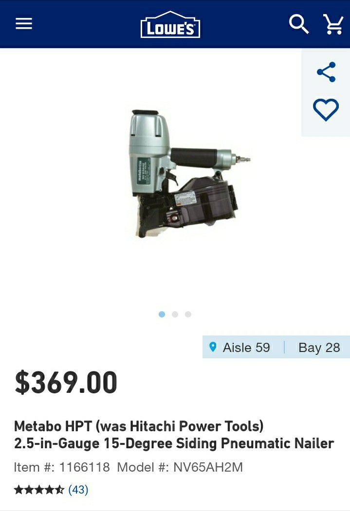 Hitachi / metabo siding nail gun nailer new in the box