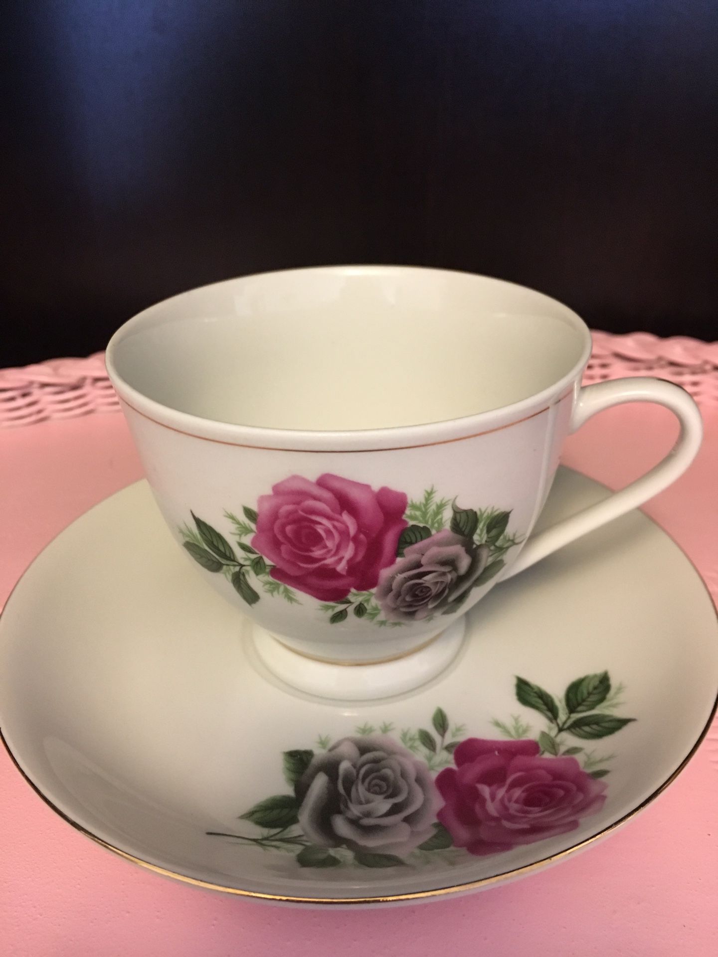 Double Rose (China ) vintage tea cup and saucer