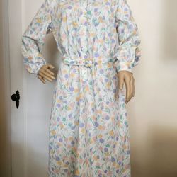 NWT 90s Vintage APPLESEED'S Spring Pastels Easter Floral Long Sleeve Belted Dress 8 Petite M
