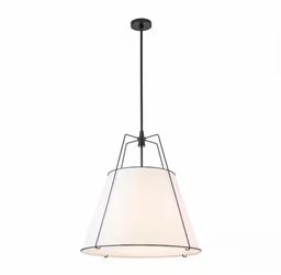 HUOKU Haven 4-Light 23.6 in.W Matte Black Modern Farmhouse Drum Pendant Light with Fabric for Kitchen NEW 2-Available Pick Up Only