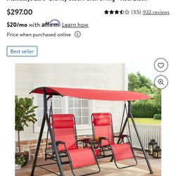 Two-seater Zero Gravity Porch Swing Red And Black