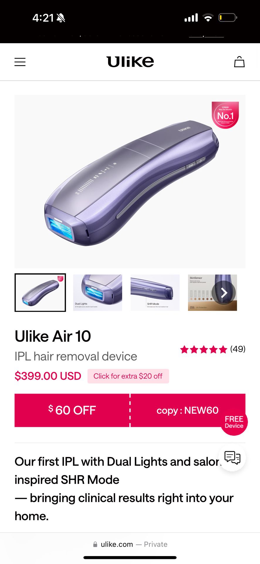 ULIKE IPL At home laser hair removal device 