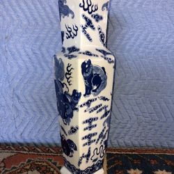 Large Chinese Blue & White Porcelain Lorenz Shape Vase 