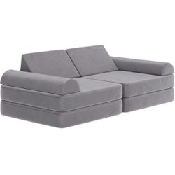 Flash Furniture Kids Play Couch, 6-Piece, 56", Gray Modular Foam, Removable Covers, Convertible, Kids Sectional